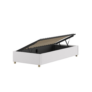 Lit coffre cadre de lit côté court bouclé SHEETA 90 x 200 cm - Hévéa, blanc