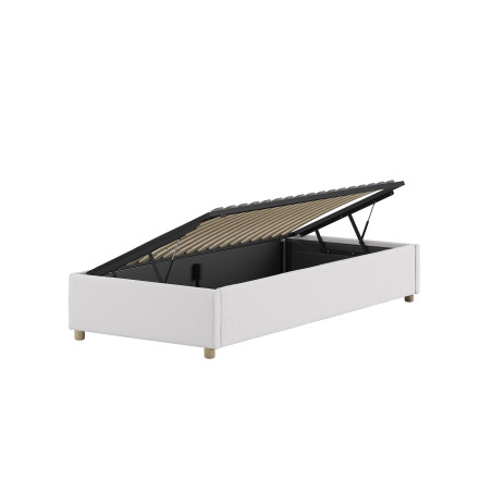 Lit coffre cadre de lit côté court bouclé SHEETA 90 x 200 cm - Hévéa, blanc