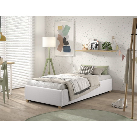 Lit coffre cadre de lit côté court bouclé SHEETA 90 x 200 cm - Hévéa, blanc