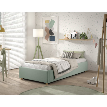 Lit coffre cadre de lit côté court bouclé SHEETA 90 x 200 cm - Hévéa, vert
