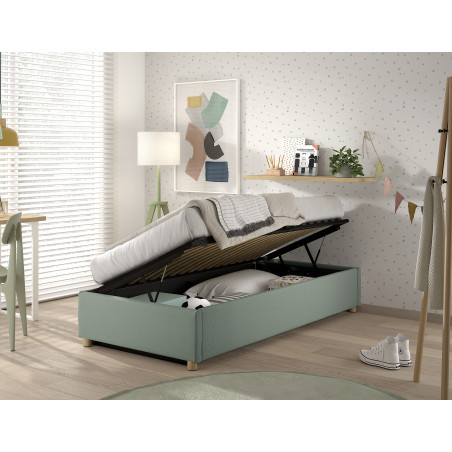 Lit coffre cadre de lit côté court bouclé SHEETA 90 x 200 cm - Hévéa, vert