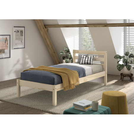 Lit CAMILLE 90 x 200 cm - Pin scandinave, nature