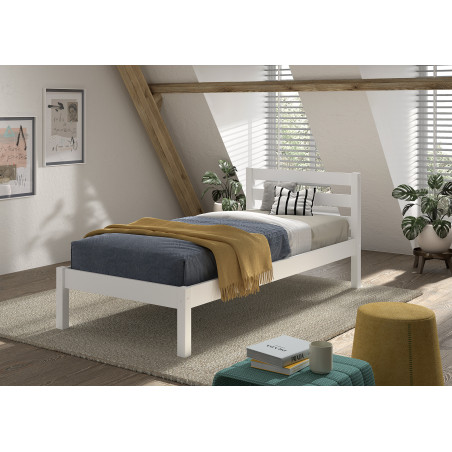 Lit CAMILLE 90 x 200 cm - Pin scandinave, blanc