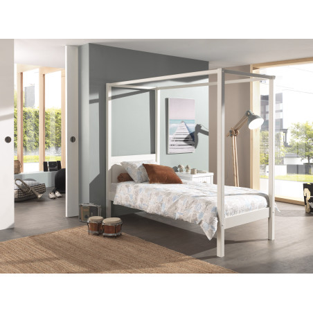Lit à baldaquin CAMILLE 90 x 200 cm - Pin scandinave, blanc