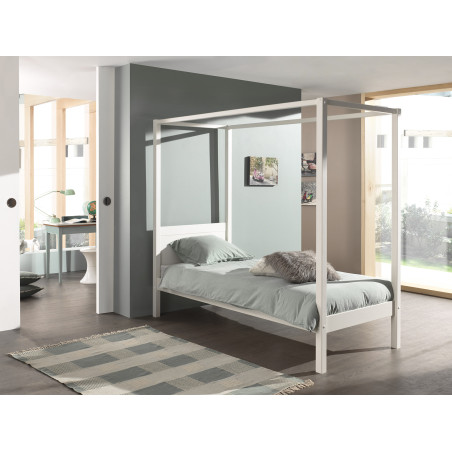Lit à baldaquin CAMILLE 90 x 200 cm - Pin scandinave, blanc