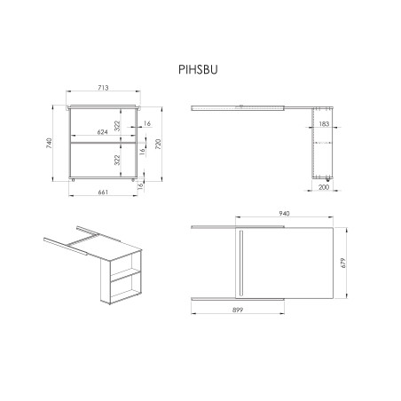 Bureau pour lit mi-hauteur CAMILLE - MDF, blanc