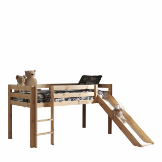 Lit mi-hauteur avec toboggan CAMILLE 90 x 200 cm - Pin scandinave, nature