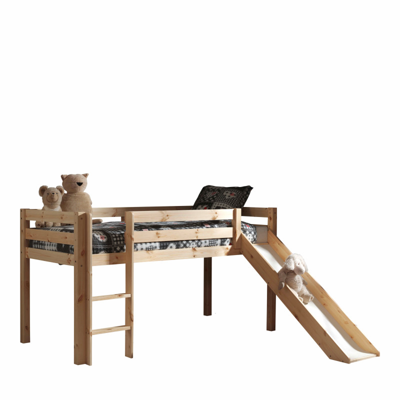 Lit mi-hauteur avec toboggan CAMILLE 90 x 200 cm - Pin scandinave, nature