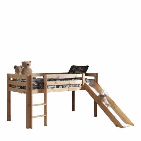 Lit mi-hauteur avec toboggan CAMILLE 90 x 200 cm - Pin scandinave, nature