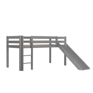 Lit mi-hauteur avec toboggan CAMILLE 90 x 200 cm - Pin scandinave, gris