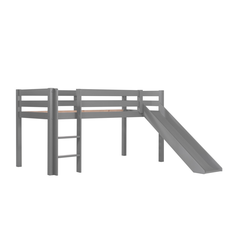 Lit mi-hauteur avec toboggan CAMILLE 90 x 200 cm - Pin scandinave, gris