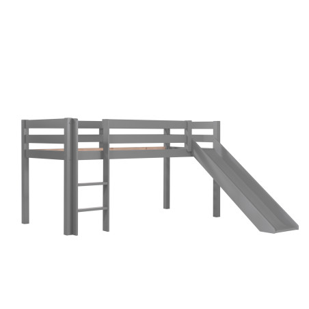 Lit mi-hauteur avec toboggan CAMILLE 90 x 200 cm - Pin scandinave, gris