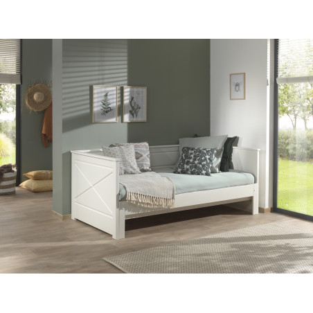 Lit amouvable (93) PIERROT 90 x 200 cm - Pin scandinave, blanc