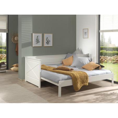 Lit amouvable (93) PIERROT 90 x 200 cm - Pin scandinave, blanc