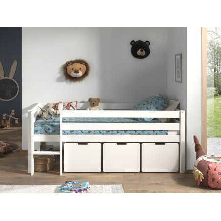 Ensemble de 3 tiroirs pour lit mi-hauteur bas CAMILLE - MDF, blanc