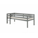 Lit mi-hauteur bas avec échelle CAMILLE 90 x 200 cm - Pin scandinave, gris