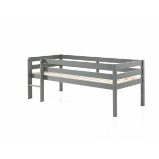 Lit mi-hauteur bas avec échelle CAMILLE 90 x 200 cm - Pin scandinave, gris