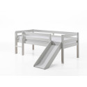 Lit mi-hauteur bas avec toboggan CAMILLE 90 x 200 cm - Pin scandinave, blanc