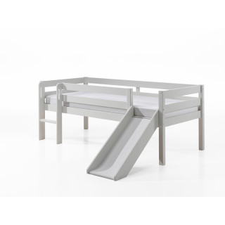 Lit mi-hauteur bas avec toboggan CAMILLE 90 x 200 cm - Pin scandinave, blanc