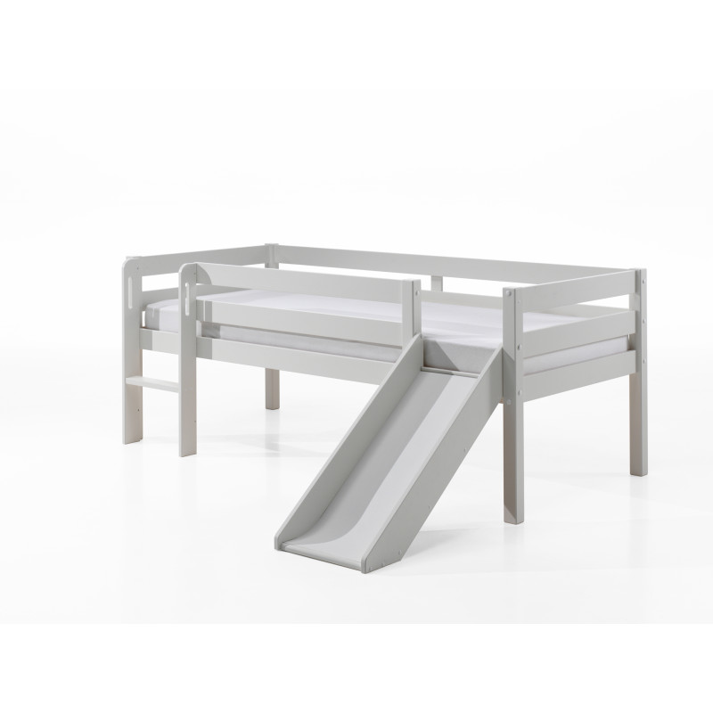 Lit mi-hauteur bas avec toboggan CAMILLE 90 x 200 cm - Pin scandinave, blanc
