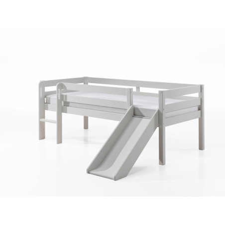 Lit mi-hauteur bas avec toboggan CAMILLE 90 x 200 cm - Pin scandinave, blanc