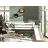 Lit mi-hauteur bas avec toboggan CAMILLE 90 x 200 cm - Pin scandinave, blanc