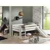 Lit mi-hauteur bas avec toboggan CAMILLE 90 x 200 cm - Pin scandinave, blanc