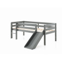 Lit mi-hauteur bas avec toboggan CAMILLE 90 x 200 cm - Pin scandinave, gris