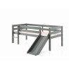 Lit mi-hauteur bas avec toboggan CAMILLE 90 x 200 cm - Pin scandinave, gris