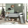 Lit mi-hauteur bas avec toboggan CAMILLE 90 x 200 cm - Pin scandinave, gris