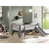 Lit mi-hauteur bas avec toboggan CAMILLE 90 x 200 cm - Pin scandinave, gris