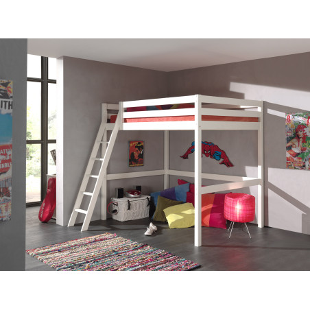 Lit mezzanine CAMILLE 140 x 200 cm - Pin scandinave, blanc