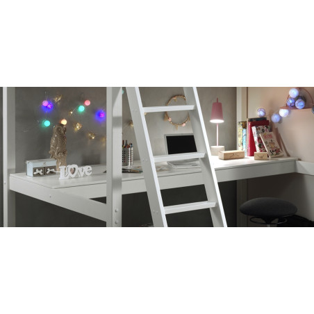 Bureau pour lit mezzanine 90/140 cm CAMILLE - Pin scandinave, blanc
