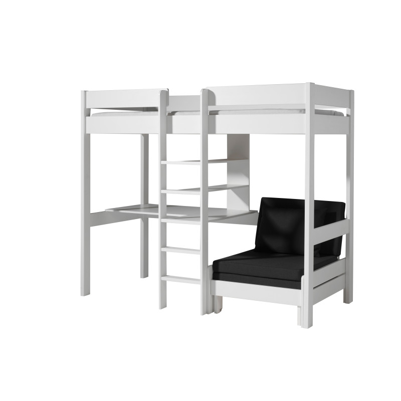 Lit mezzanine avec fauteuil CAMILLE 90 x 200 cm - Pin scandinave, blanc