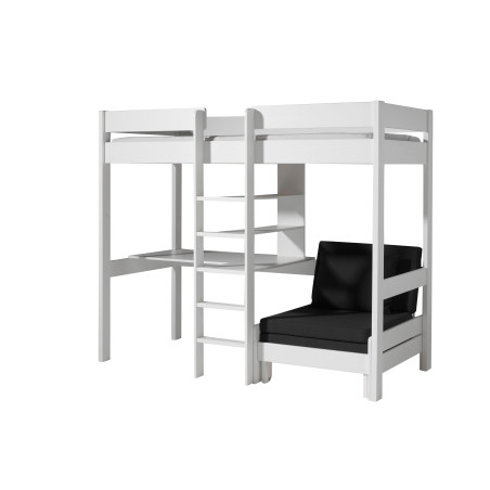 Lit mezzanine avec fauteuil CAMILLE 90 x 200 cm - Pin scandinave, blanc