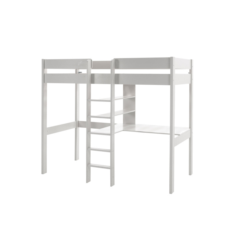 Lit mezzanine sans fauteuil CAMILLE 90 x 200 cm - Pin scandinave, blanc