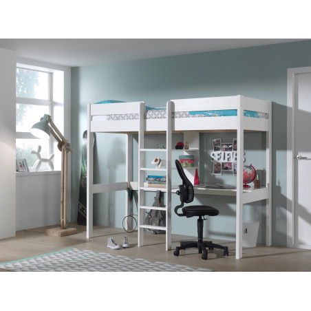 Lit mezzanine sans fauteuil CAMILLE 90 x 200 cm - Pin scandinave, blanc
