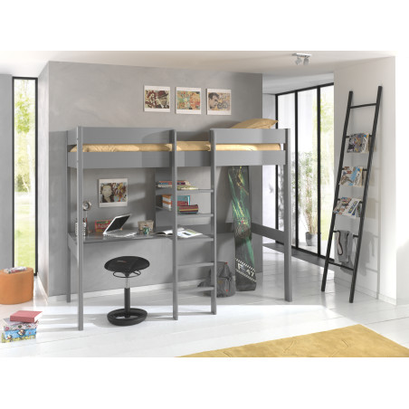Lit mezzanine sans fauteuil CAMILLE 90 x 200 cm - Pin massif, gris