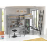 Lit mezzanine sans fauteuil CAMILLE 90 x 200 cm - Pin massif, gris