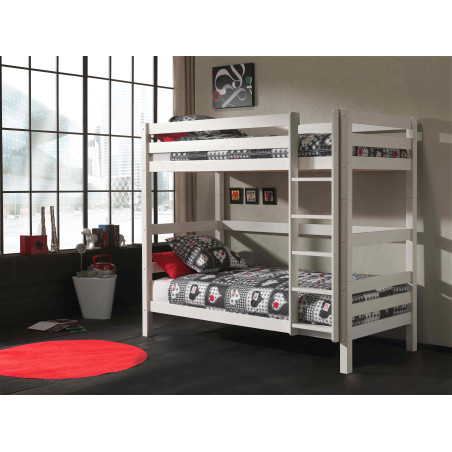 Lit superposé (h 180cm) CAMILLE 90 x 200 cm - Pin scandinave, blanc
