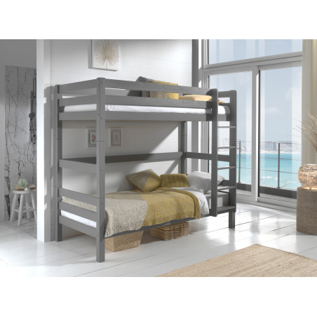 Lit superposé (h 180cm) CAMILLE 90 x 200 cm - Pin scandinave, gris