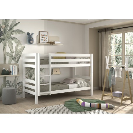 Lit superposé (h 140cm) CAMILLE 90 x 200 cm - Pin scandinave, blanc