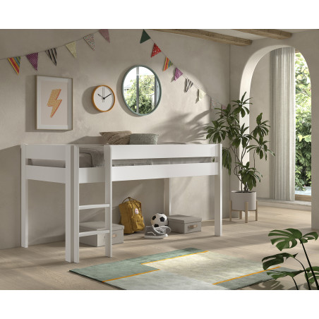 Lit mi-hauteur ANNIE 90 x 200 cm - Pin scandinave, blanc