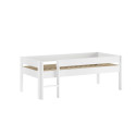 Lit mi-hauteur bas avec échelle ANNIE 90 x 200 cm - Pin scandinave, blanc