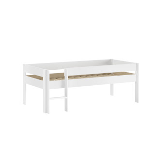 Lit mi-hauteur bas avec échelle ANNIE 90 x 200 cm - Pin scandinave, blanc