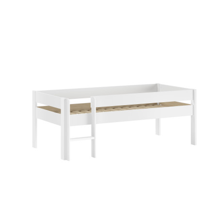 Lit mi-hauteur bas avec échelle ANNIE 90 x 200 cm - Pin scandinave, blanc