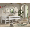 Lit mi-hauteur bas avec échelle ANNIE 90 x 200 cm - Pin scandinave, blanc