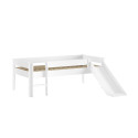 Lit mi-hauteur bas avec toboggan ANNIE 90 x 200 cm - Pin scandinave, blanc