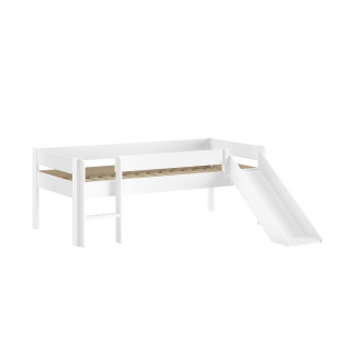 Lit mi-hauteur bas avec toboggan ANNIE 90 x 200 cm - Pin scandinave, blanc