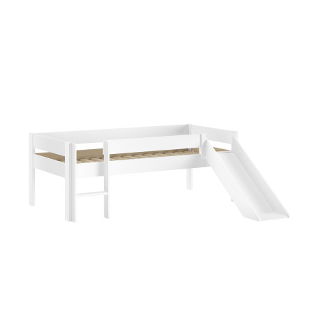 Lit mi-hauteur bas avec toboggan ANNIE 90 x 200 cm - Pin scandinave, blanc